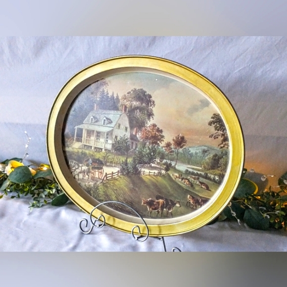 Vintage Currier & Ives Oval Tray - "The American Homestead" - Picture 1 of 11